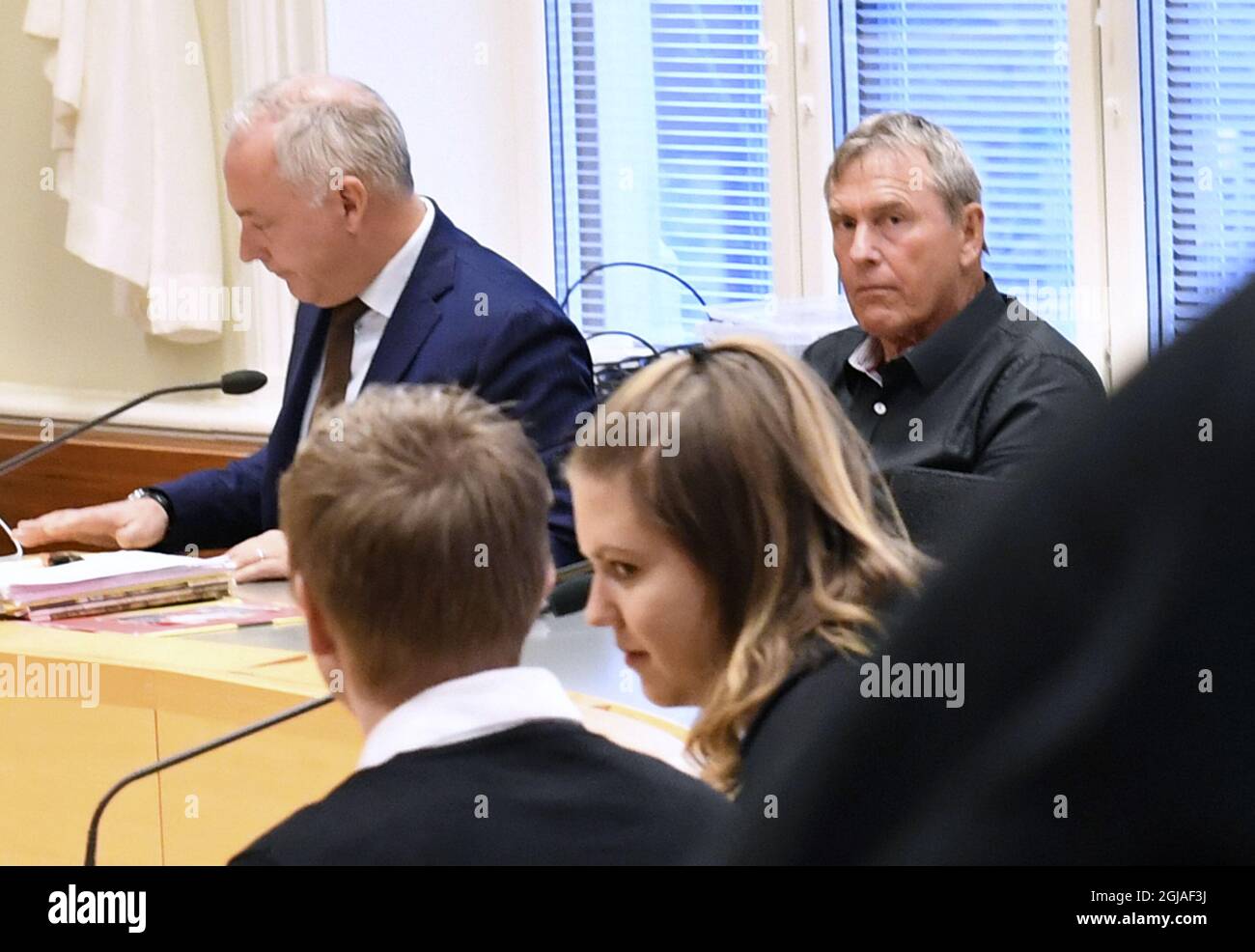 KARLSTAD 2016-12-19 File Ulf Karlsson (r), former head Coach of Sweden`s Track and Field team, is seen with his lawyer Johan Eriksson in the court in Karlstad, Sweden, December 19, 2019. Ulf Karlsson was Monday, January 9, sentenced for slander after accusing SwedenÂ’s top footballer Zlatan Ibrahimovic for doping. Foto: Fredrik Sandberg / TT / Kod 10080  Stock Photo